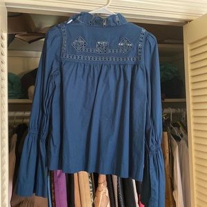 Blue poplin cotton blouse